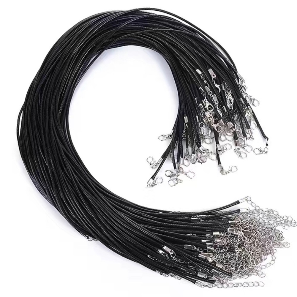 Set of 10 black waxed necklaces